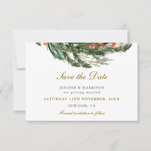 Klassieke Winter Pine Wedding Save The Date (Voorkant)