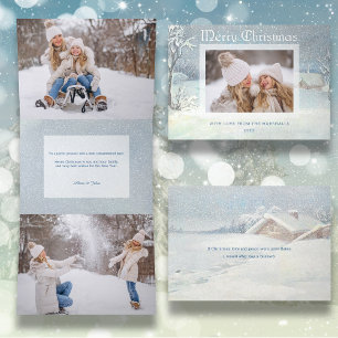 Klassieke Winter Prettig Kerstfeest Sneeuw Foto Drieluik Wenskaart