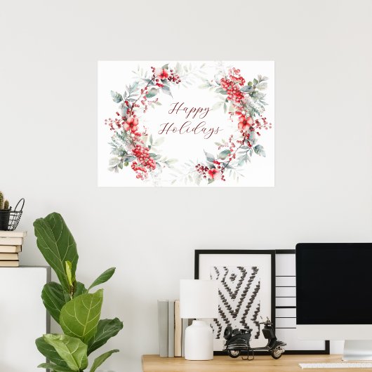 Klassieke Winter Vakantie Bessen Gelukkige Vakanti Poster (Thuiskantoor)