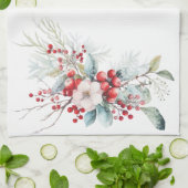 Klassieke Winter Vakantie Bessen Monogram Theedoek (Gevouwen)