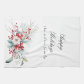 Klassieke Winter Vakantie Bessen Monogram Theedoek (Horizontaal)