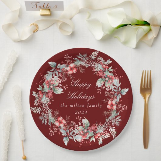 Klassieke Winter Vakantie Bessen Papier Papieren Bordje (Huwelijk)