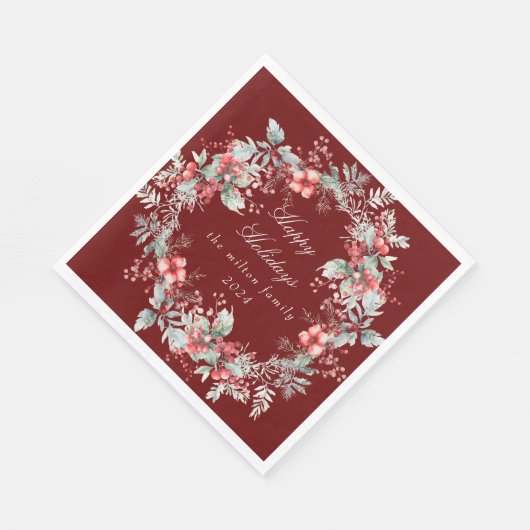 Klassieke Winter Vakantie Bessen Papier Servet (Hoek)