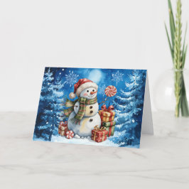 Klassieke Winterblauwe Kerstsneeuwman  Feestdagen Kaart