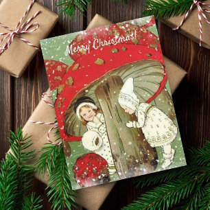 Klassieke Winterfeeën onder Paddenstoel Kerst Briefkaart