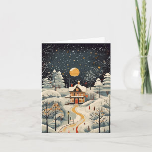 Klassieke winterhuis ansichtkaart in vintage gouac notitiekaartje