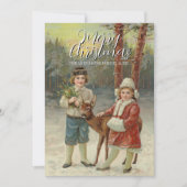  klassieke winterkinderen met hertenkunstwerk feestdagenkaart (Voorkant)