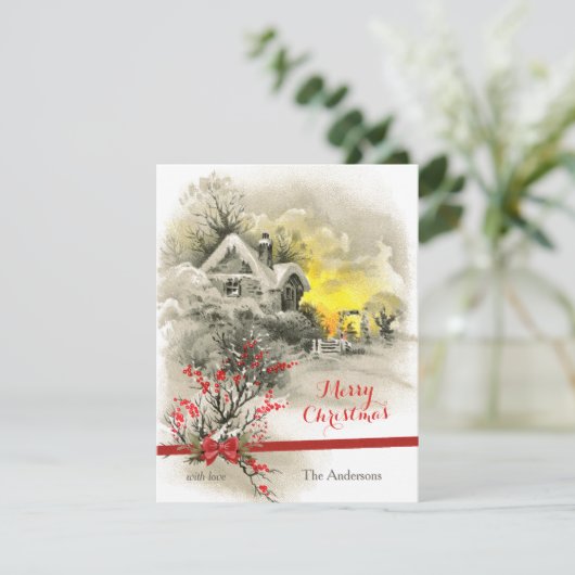 Klassieke Winterscène Zwart Wit Kerst Kaart (Staand voorkant)