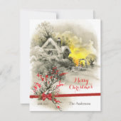 Klassieke Winterscène Zwart Wit Kerst Kaart (Voorkant)