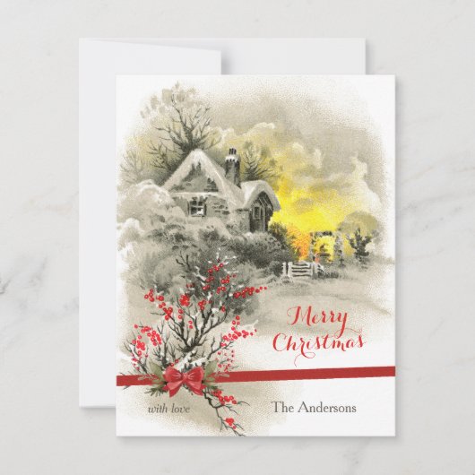 Klassieke Winterscène Zwart Wit Kerst Kaart (Voorkant)