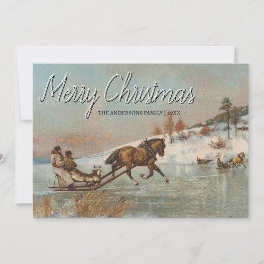Klassieke winterslee ritscène feestdagenkaart (Voorkant)