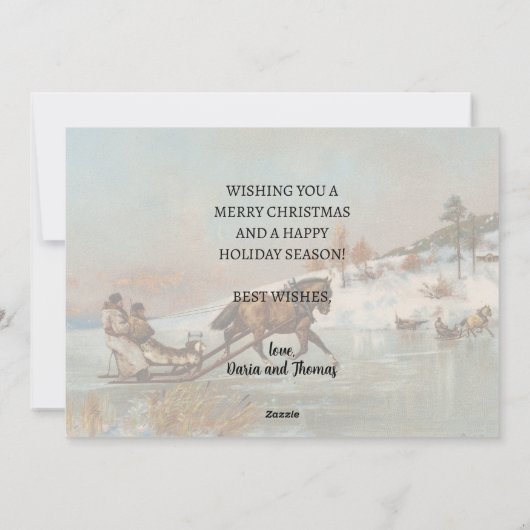 Klassieke winterslee ritscène feestdagenkaart (Achterkant)