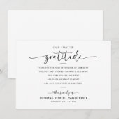 Klassieke wit en zwart minimalistische begrafenis bedankkaart (Voorkant / Achterkant)