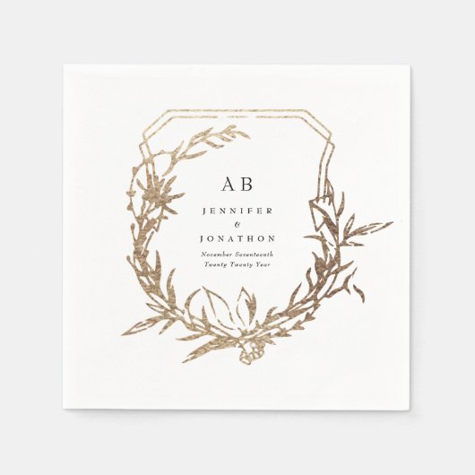 Klassieke Wit Zwart Goud Bloemen bruiloft Servet (Voorkant)