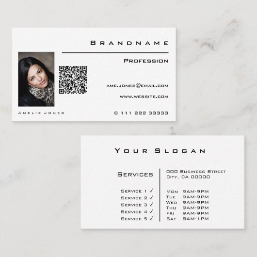 Klassieke Witte Aangepaste Foto QR Code Profession Visitekaartje (Voorkant / Achterkant)
