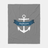 Klassieke, witte anchor & Navy Blue Ribbon Fleece Deken (Voorkant)