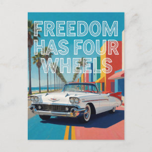 ️ Klassieke Witte Auto Open Weg Reizen Briefkaart