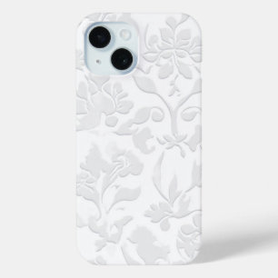 Klassieke Witte Barokke Bloemen Embossed Telefoonh iPhone 15 Case