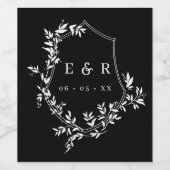 Klassieke witte bladkam op zwart monogram wijn etiket (Enkel label)