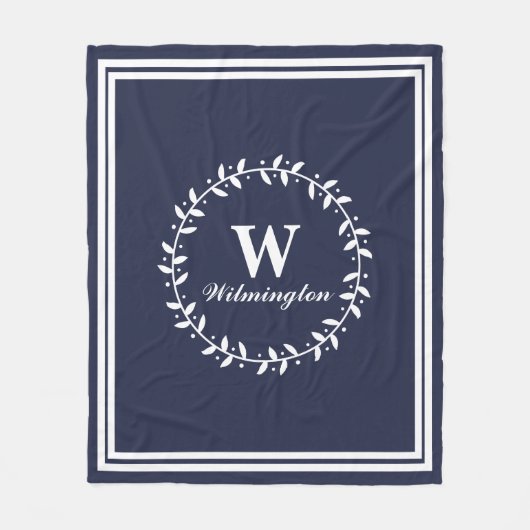 Klassieke witte bladluiers Familienaam & Initiaal Fleece Deken (Voorkant)