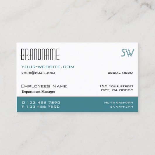 Klassieke, witte Blauwgroen stijlvolle, eenvoudig  Visitekaartje (Achterkant)