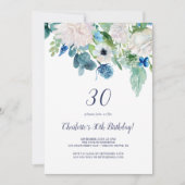 Klassieke witte bloemen 30e verjaardag kaart (Voorkant)