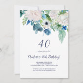 Klassieke witte bloemen 40e verjaardag kaart (Voorkant)