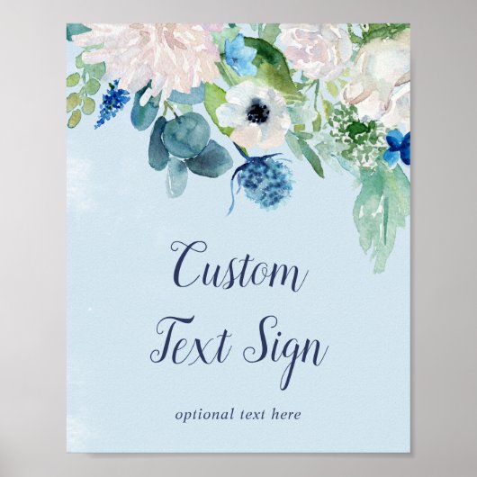 Klassieke Witte Bloemen Blauwe Baby Shower Eigen T Poster (Voorkant)