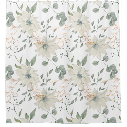 Klassieke Witte Bloemen Botanische Douchegordijn (Voorkant)