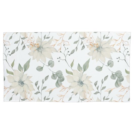 Klassieke Witte Bloemen Botanische Kussensloop (Voorkant-Links)