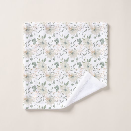 Klassieke Witte Bloemen Botanische Witte Achtergro Bad Handdoek (Wasdoekje)