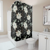 Klassieke Witte Bloemen Botanische Zwarte Achtergr Douchegordijn (In situ)