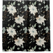 Klassieke Witte Bloemen Botanische Zwarte Achtergr Douchegordijn (Voorkant)