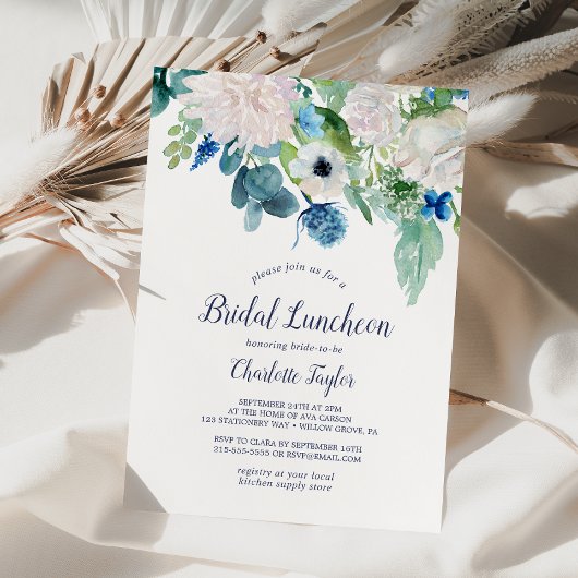 Klassieke witte bloemen Bridal Luncheon Kaart