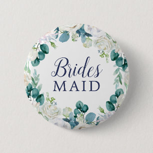 Klassieke witte bloemen Bridesmaid Vrijgezellenfee Ronde Button 5,7 Cm