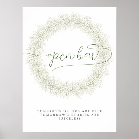 Klassieke Witte Bloemen Bruidsdouche Open Bar Poster (Voorkant)