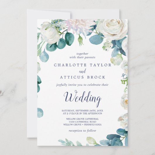 Klassieke witte bloemen bruiloft kaart (Voorkant)