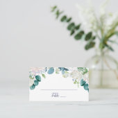 Klassieke witte bloemen bruiloft plaatskaartje (Staand voorkant)