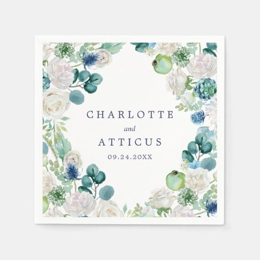 Klassieke witte bloemen bruiloft servet (Voorkant)