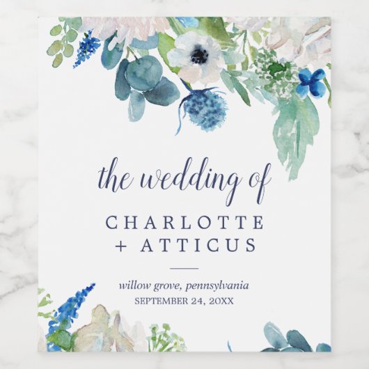 Klassieke witte bloemen bruiloft wijn etiket (Enkel label)