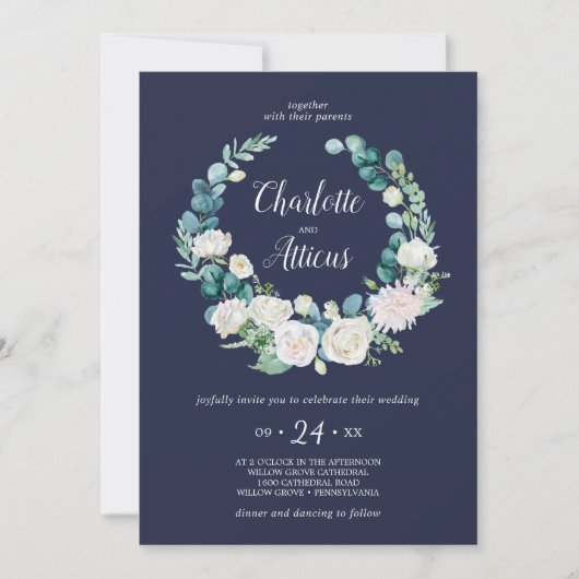 Klassieke witte bloemen | Casual marineweddenschap Kaart (Voorkant)