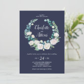 Klassieke witte bloemen | Casual marineweddenschap Kaart (Staand voorkant)