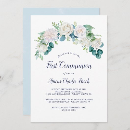 Klassieke witte bloemen eerste gemeenschap kaart (Voorkant / Achterkant)