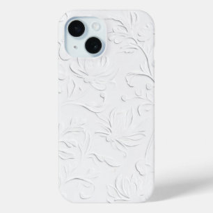 Klassieke Witte Bloemen Embossed Telefoonhoes iPhone 15 Case