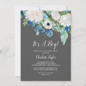 Klassieke witte bloemen grijs Het is een Baby show Kaart (Voorkant)