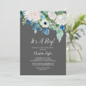 Klassieke witte bloemen grijs Het is een Baby show Kaart (Staand voorkant)