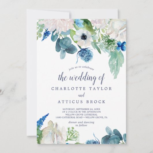 Klassieke witte bloemen het huwelijk van kaart (Voorkant)