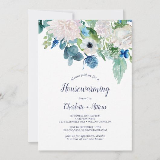 Klassieke witte bloemen Housewarming Party Kaart (Voorkant)