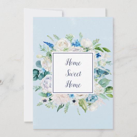 Klassieke witte bloemen Housewarming Party Kaart (Achterkant)