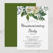 Klassieke Witte Bloemen Housewarming Uitnodiging (Voorkant / Achterkant)